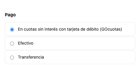 El checkout con GOcuotas elegido como medio de pago.