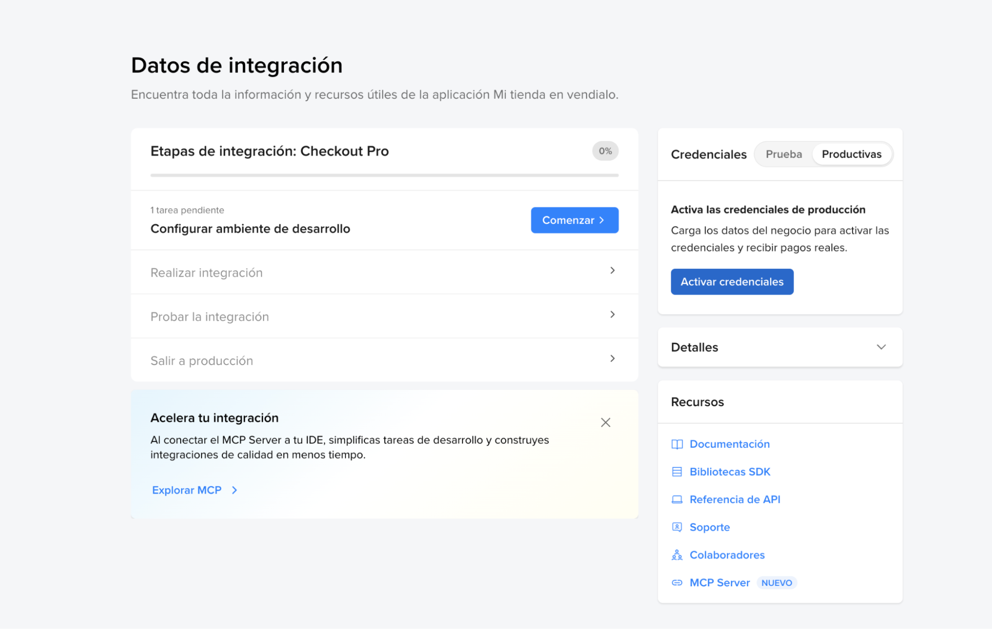 Pantalla con el recuadro "Credenciales" y el botón "Activar credenciales".