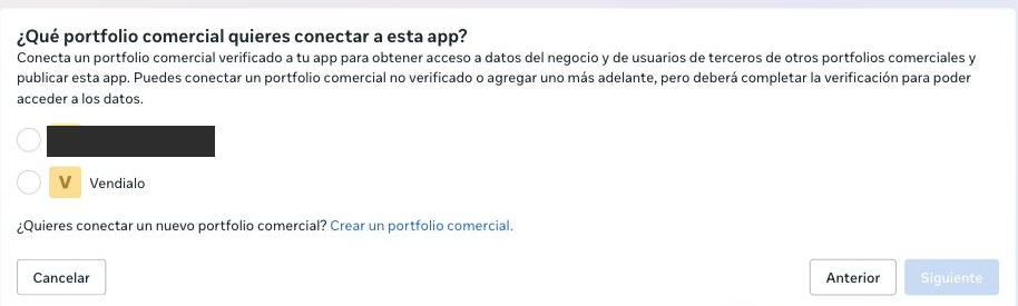 El selector de portfolio comercial de Meta.