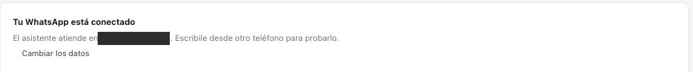 El panel de Vendialo confirmando que el WhatsApp quedó conectado.
